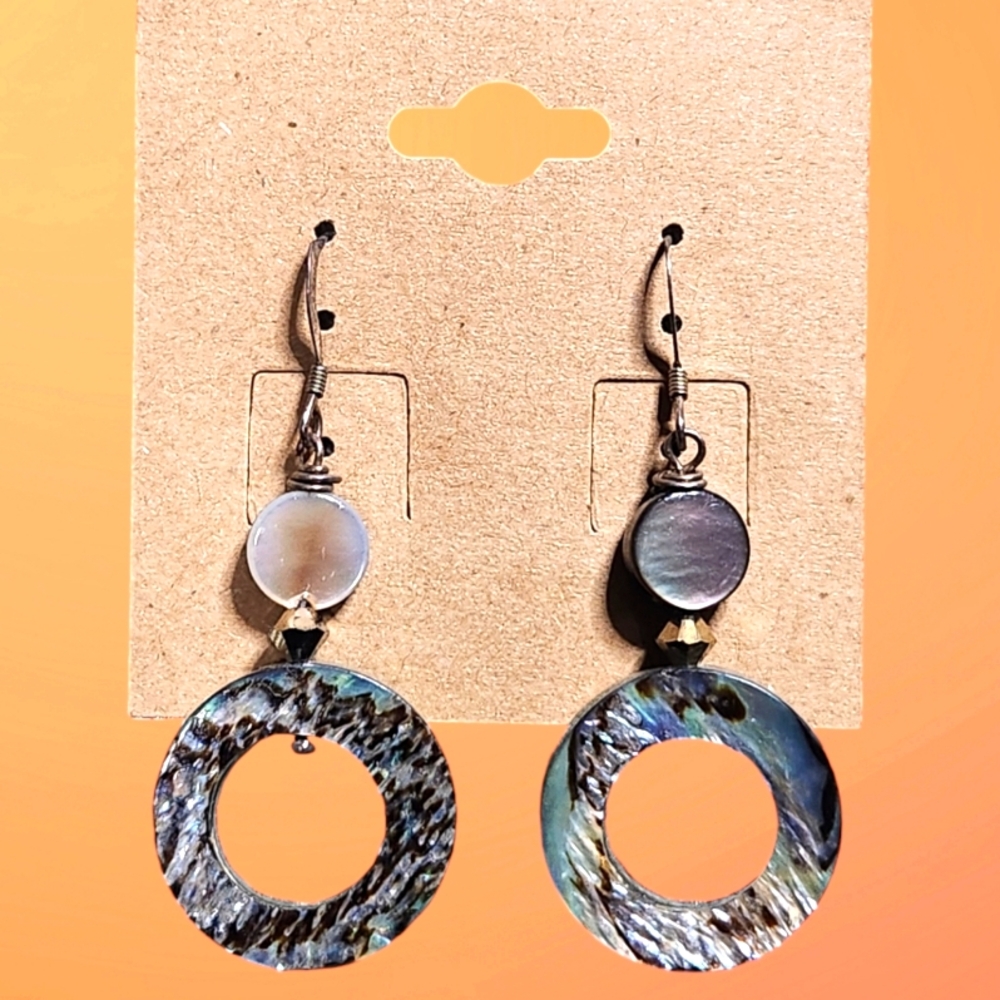 NWT Abalone Shell on Sterling Silver Earrings Hooks
